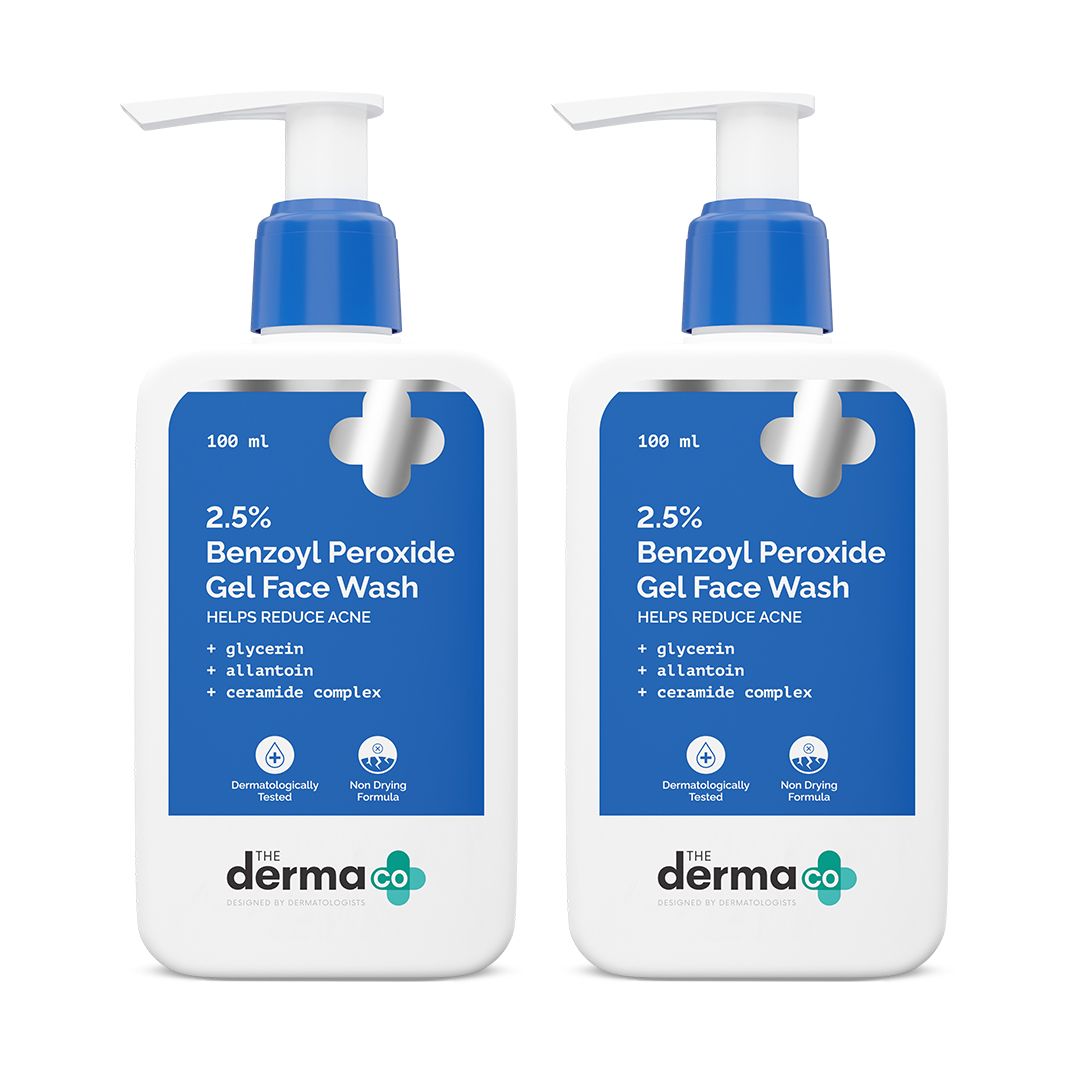 2.5% Benzoyl Peroxide Gel Face Wash with Glycerin & Allantoin for Active Acne - 100 ml (Pack of 2)