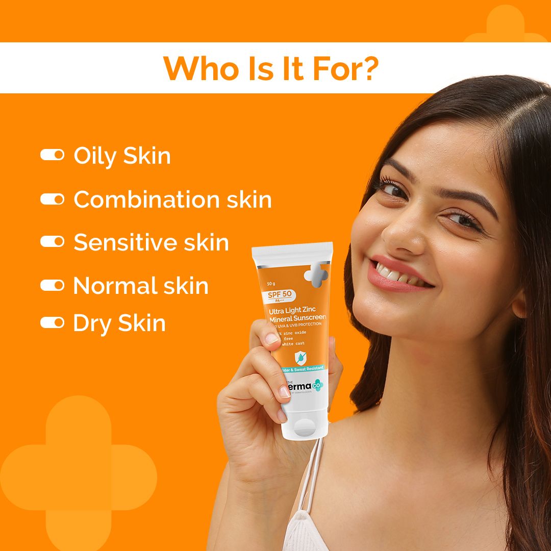 Ultra Light Zinc Mineral Sunscreen with SPF 50 For Broad Spectrum, UVA, UVB &  Blue Light Protection - 50g