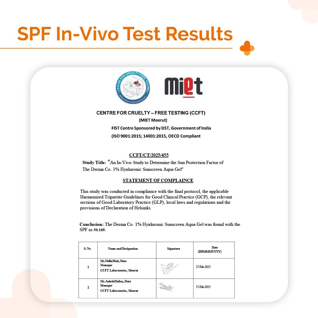 1% Hyaluronic Sunscreen Aqua Gel In-Vivo Tested (ISO 24444:2019 Certified, CTRI/2025/02/080287) with SPF 50 & PA++++ - 80g
