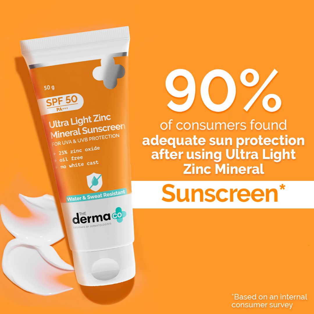 Ultra Light Zinc Mineral Sunscreen with SPF 50 For Broad Spectrum, UVA, UVB &  Blue Light Protection - 50g