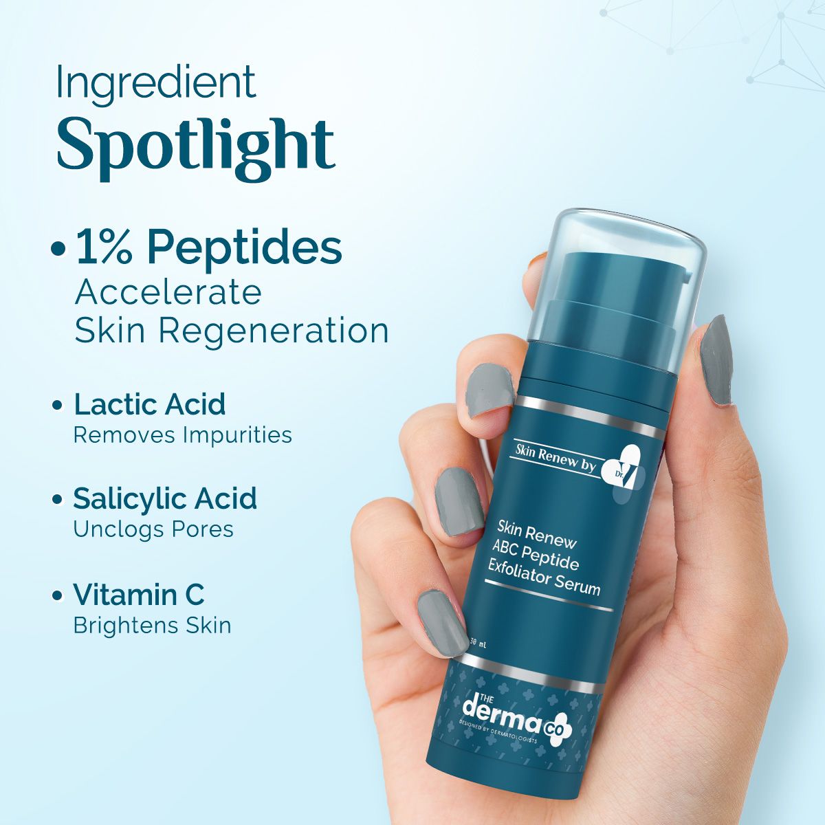 The Derma Co. X Dr V Skin Renew ABC Peptide Exfoliator Serum with Lactic Acid, Salicylic Acid, and Peptides - 30 ml