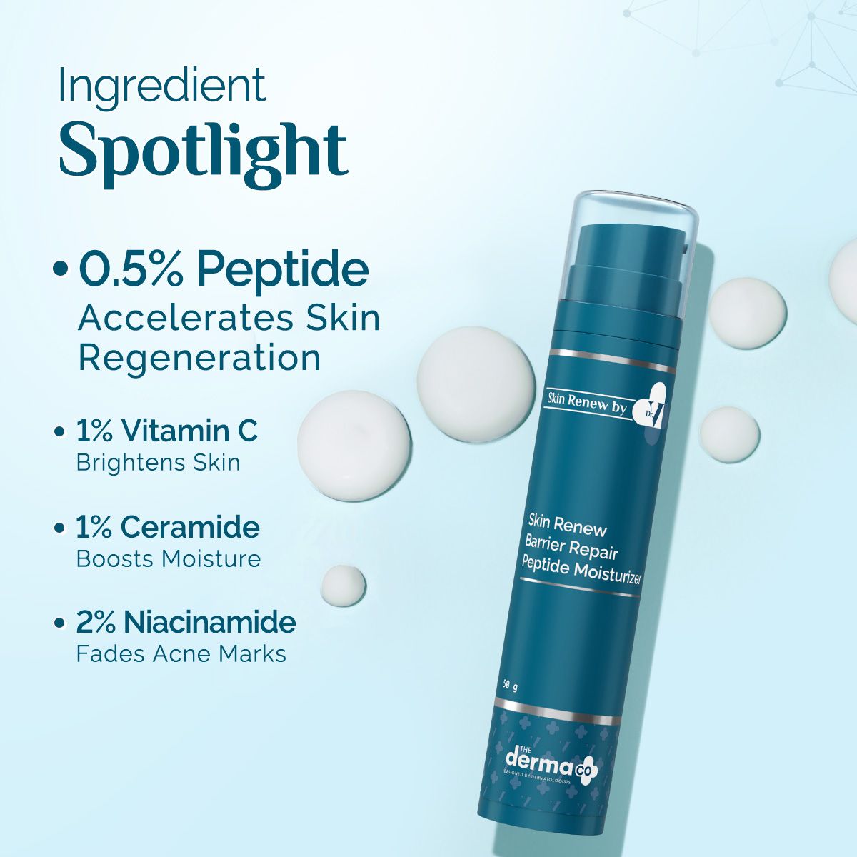 The Derma Co. X Dr V Skin Renew Barrier Repair Peptide Moisturizer with Peptide & Vitamin C - 50g