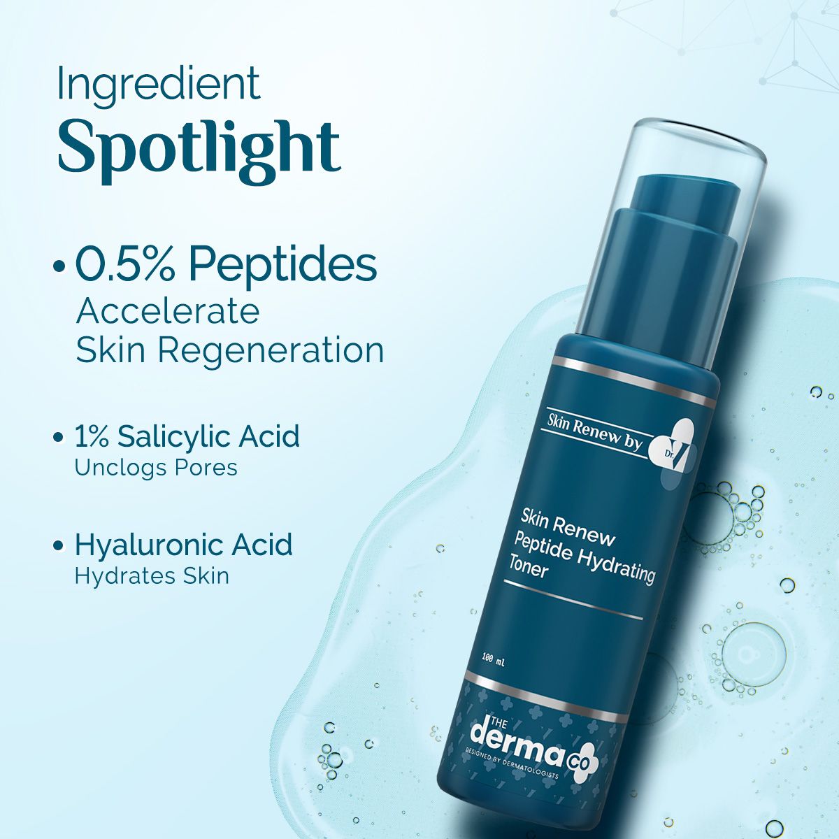 The Derma Co. X Dr V Skin Renew Peptide Hydrating Toner with Peptide & Hyaluronic Acid - 100 ml