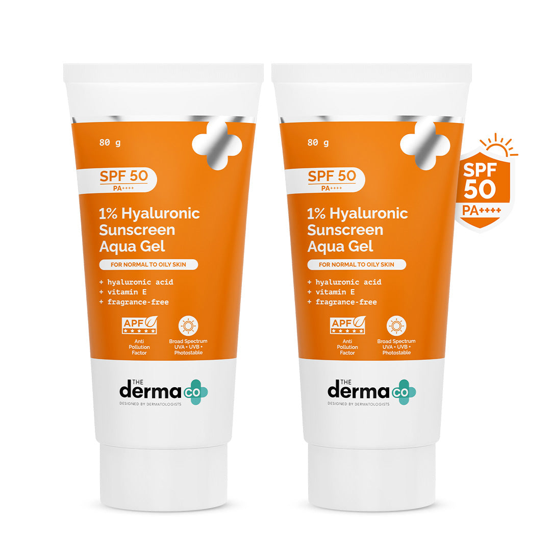 1% Hyaluronic Sunscreen Aqua Gel In Vivo Tested (ISO 24444:2019 Certified, CTRI/2025/02/080287) with SPF 50 & PA++++ - 80g (Pack of 2)