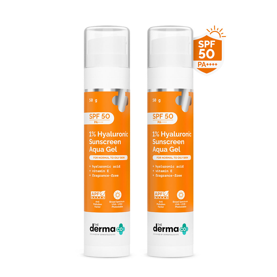 1% Hyaluronic Sunscreen Aqua Gel In Vivo Tested (ISO 24444:2019 Certified, CTRI/2025/02/080287) for Broad Spectrum & Blue Light Protection for Oily, Dry, Acne-prone Skin (Pack of 2)