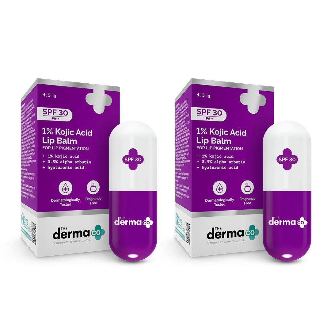 1% Kojic Acid Lip Balm With Alpha Arbutin & Hyaluronic Acid, SPF 30 PA++ for Dark & Pigmented Lips - 4.5g (Pack of 2)