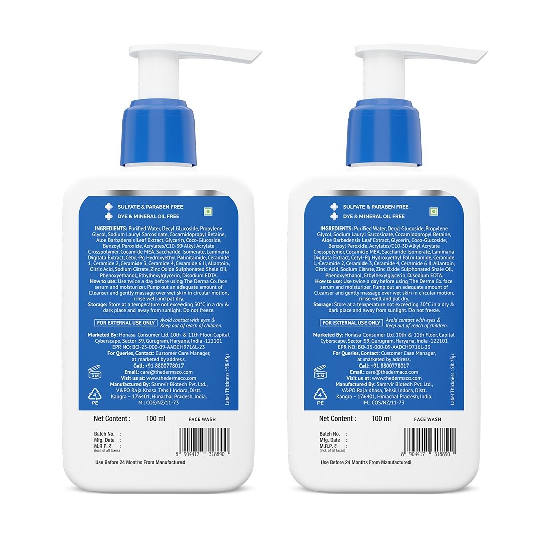 2.5% Benzoyl Peroxide Gel Face Wash with Glycerin & Allantoin for Active Acne - 100 ml (Pack of 2)