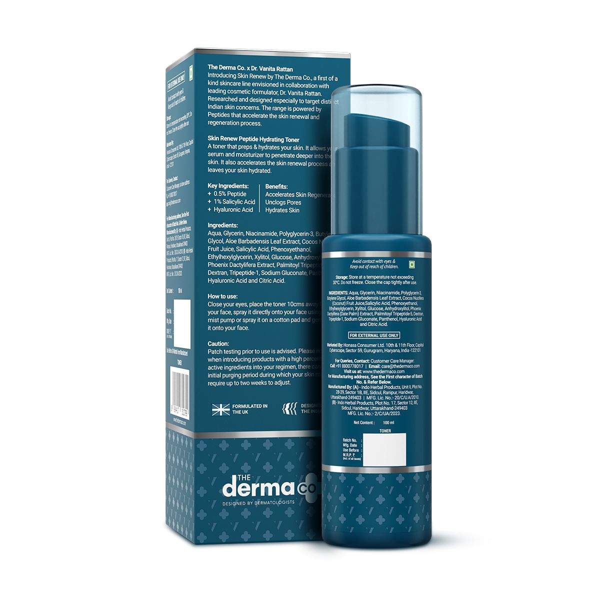 The Derma Co. X Dr V Skin Renew Peptide Hydrating Toner with Peptide & Hyaluronic Acid - 100 ml