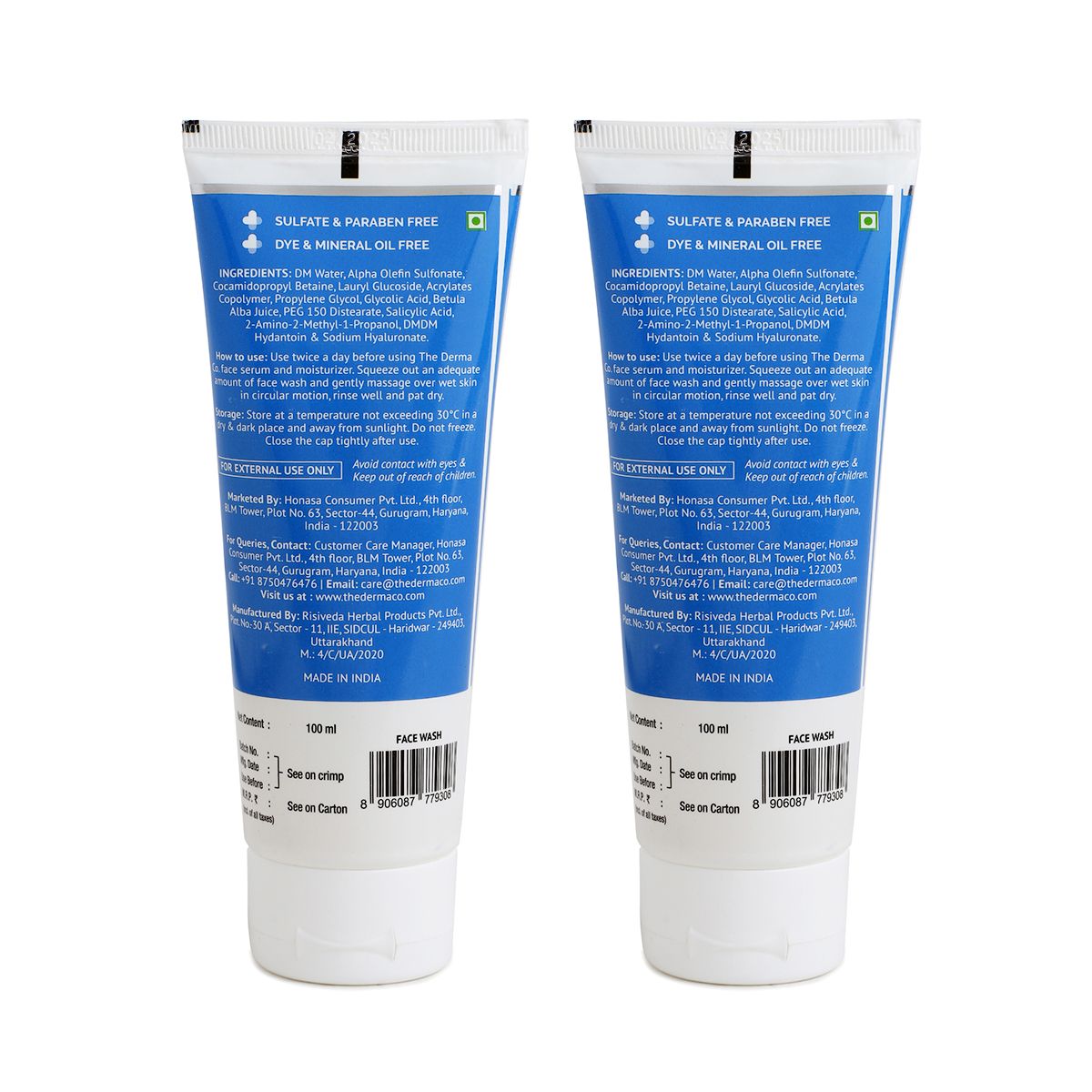 Oil-Free Daily Face Wash With Hyaluronic Acid, Glycolic Acid & Multivitamins for Clear & Hydrated Skin - 100ml (Pack of 2)