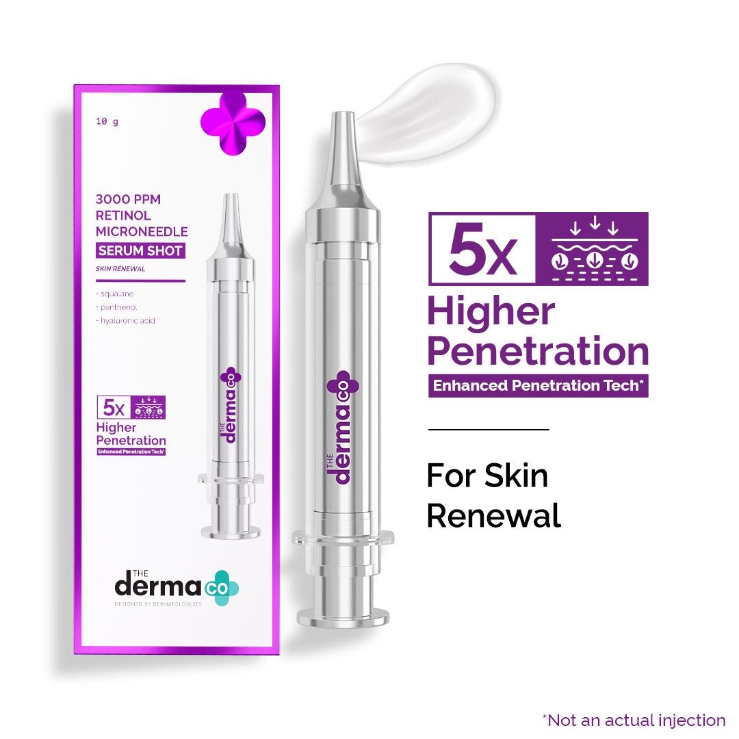 The derma co 3000 ppm retinol microneedle serum shot with squalene, panthenol & hyaluronic acid for skin renewal
